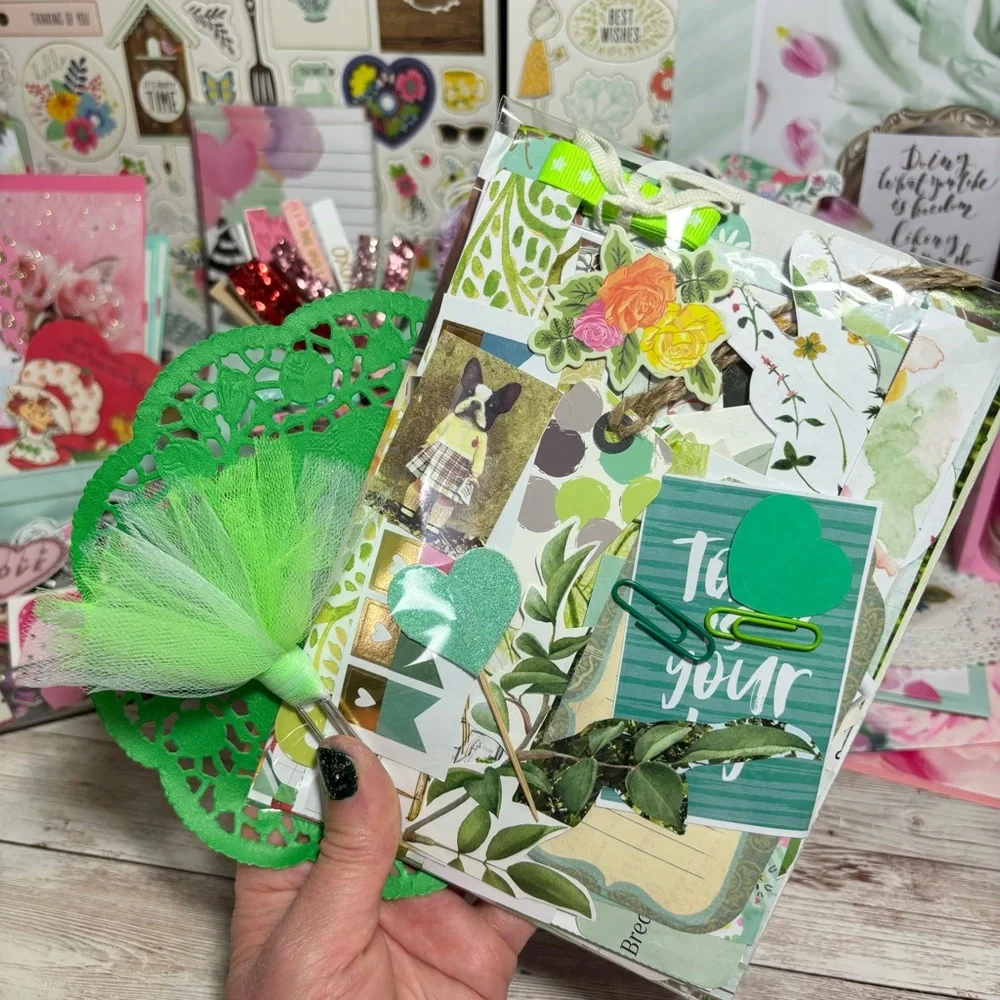 Green Themed Junk Journal Paper Scrap Pack Kit 100 Pieces Ephemera Scrapbook Lot
